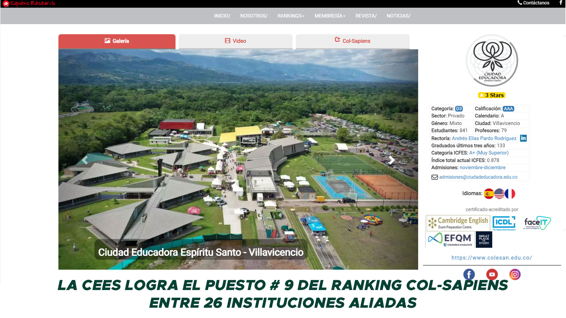 La CEES en el Ranking Col-Sapiens 2024-2025 - Ciudad Educadora Espíritu ...